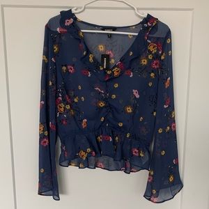 Floral Shirred Front Ruffle Top